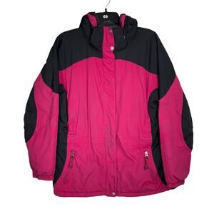 LL Bean Pink Black Full Zip Hooded Insulated Jacket Medium